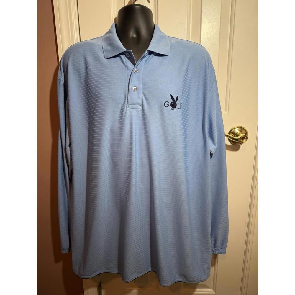 Playboy Golf Long Sleeve Polo Shirt Mens Size 2XL Blue Elastic On Sleeves & Hem